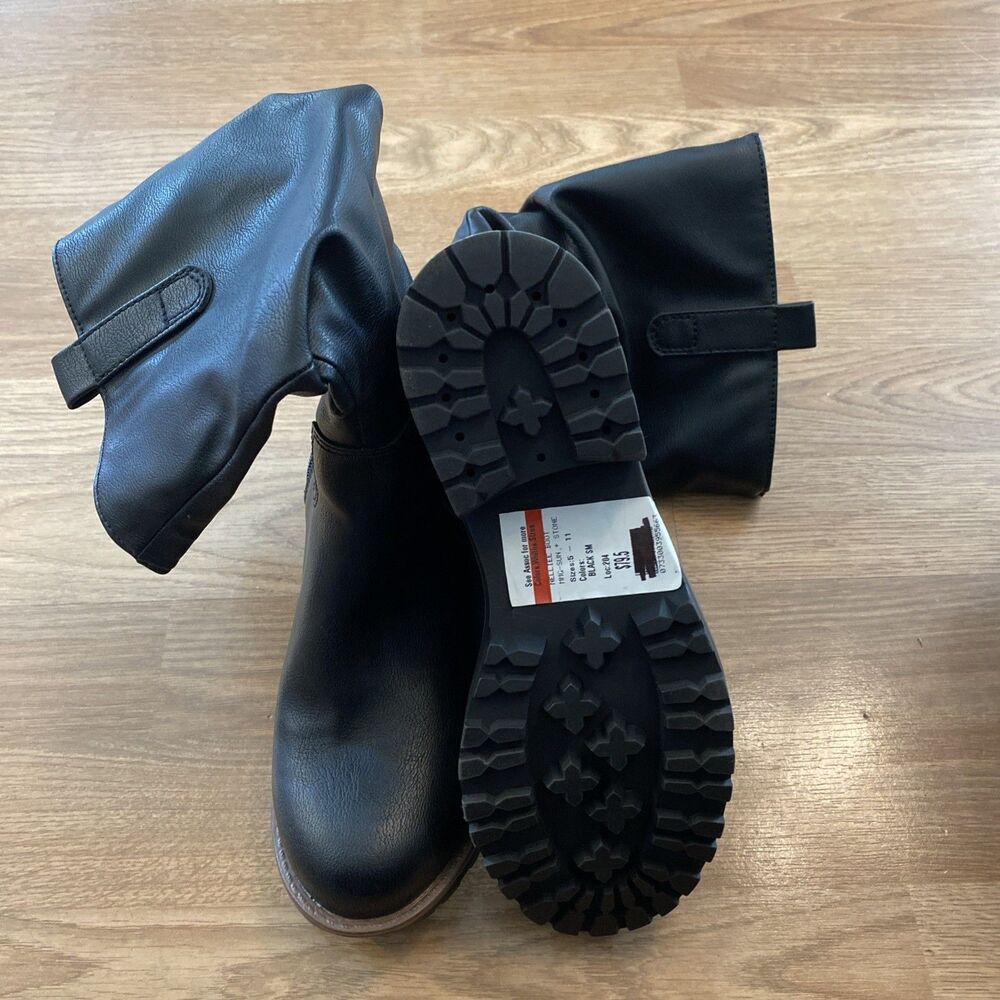 Sun + Stone Nelliee Black Slouch Mid Calf Lug Sole Boots Size 7 Trendy - Picture 8 of 10
